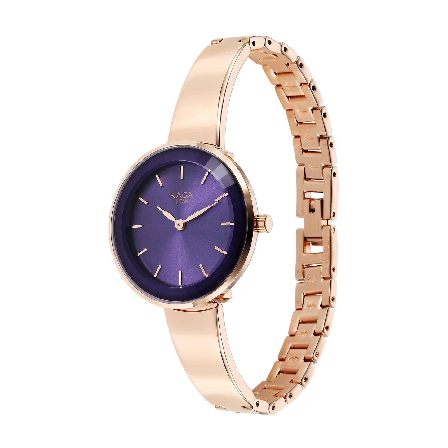 Titan Raga Showstopper Quartz Analog Purple Dial Rose Gold Metal Strap Watch for Women - NT95276WM01