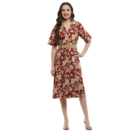 BIBA Women's Cotton Fit and Flare Below The Knee Formal Dress (ASSORTED1938EAW24MGNTA Magenta