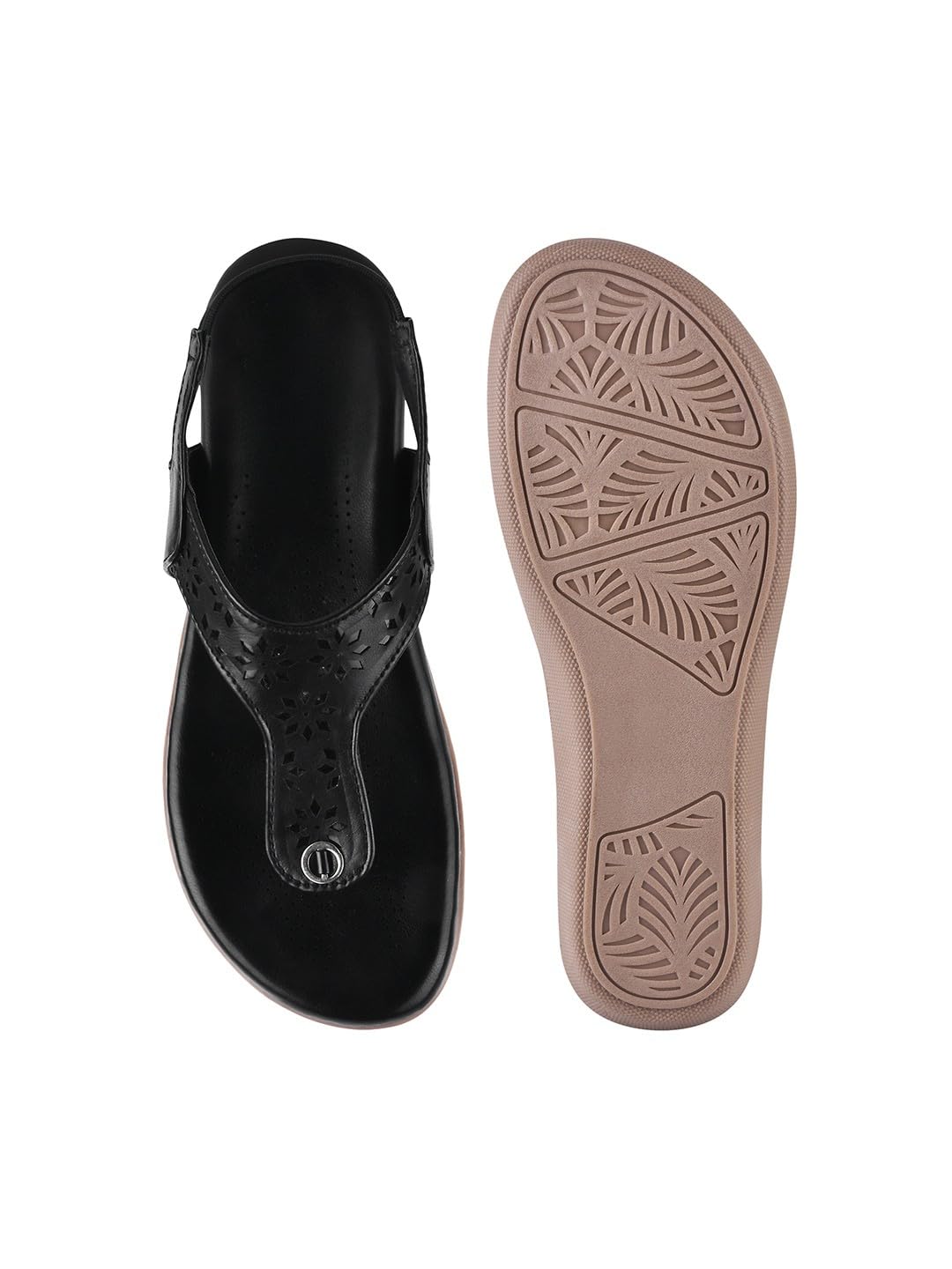 GLEMATOZ Women's Black Flat Sandals – Stylish Comfortable Slip-On Open Toe || Casual Flats for Daily Travel & Beach Festive Summer & Party Footwear EU40
