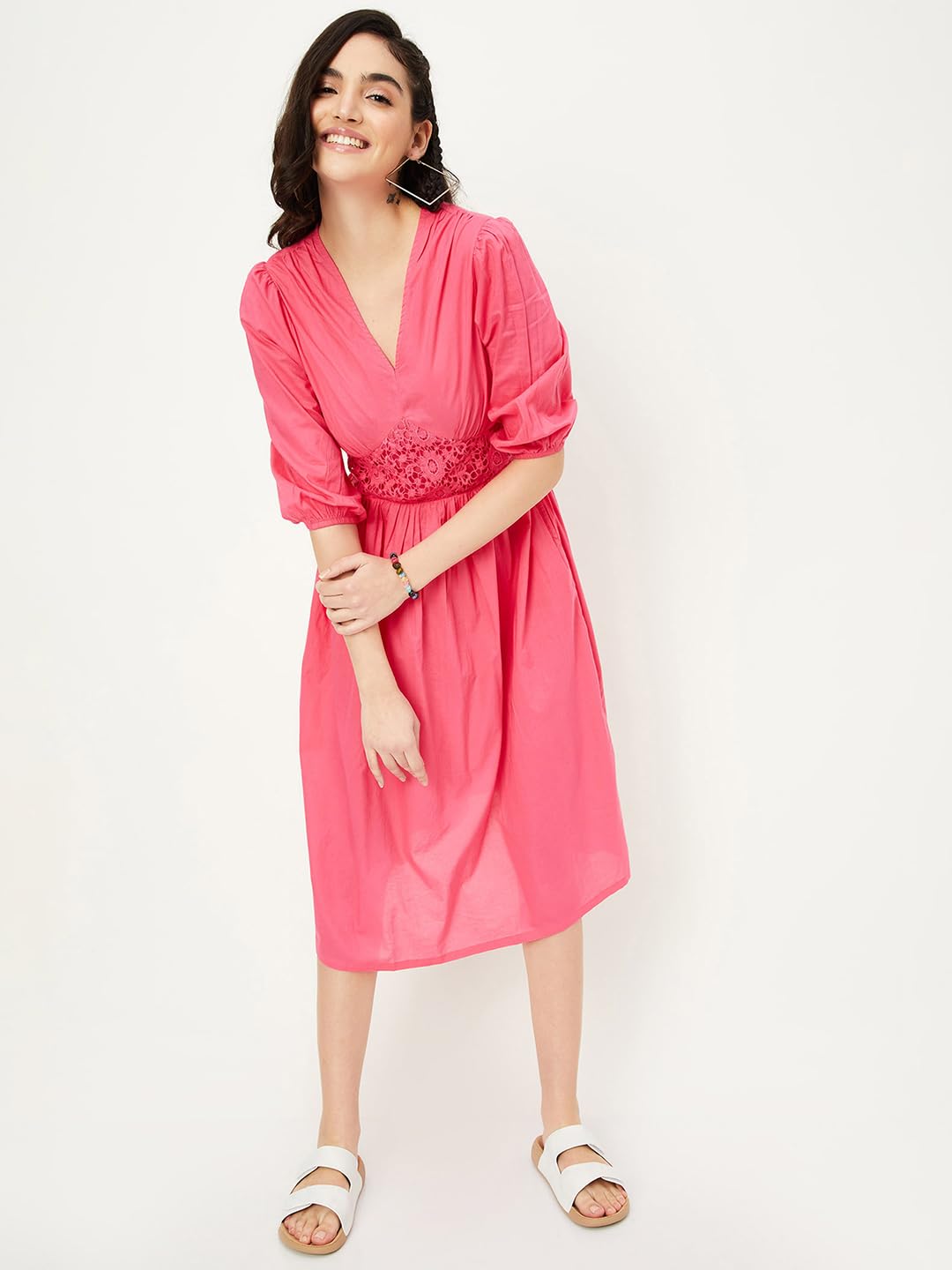 Max Women's Cotton Classic Midi Dress (Fuchsia)