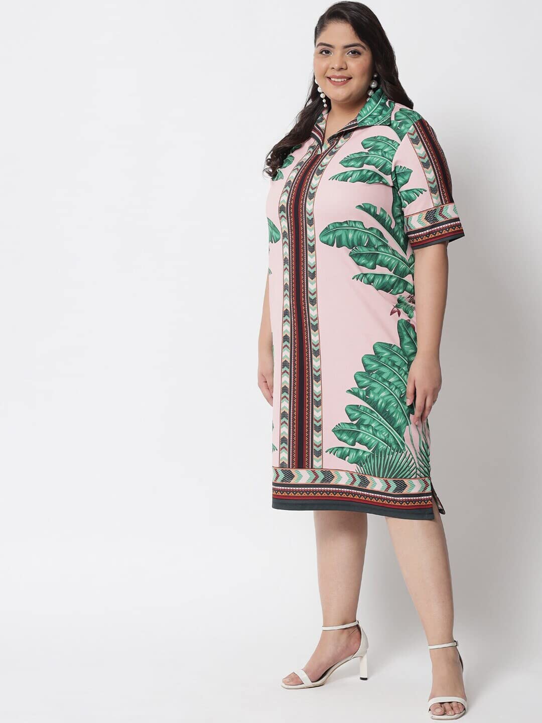 AMYDUS Women Plus Size Printed Polo Dress | Collared Neck | Short Sleeves | Smart Straight Fit | Knee Length | Western Dresses for Women - XL to 9XL