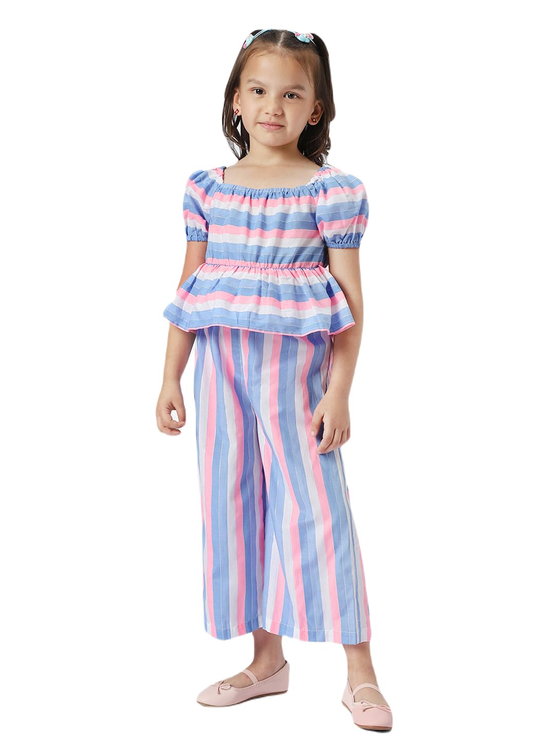 Nauti nati Girls' Striped Cotton Top and Bottom Combo