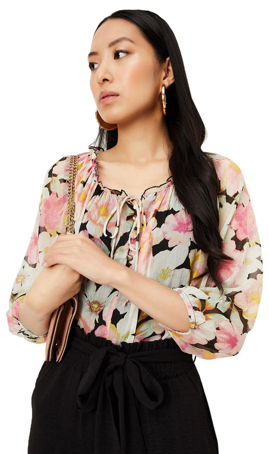 max Women Floral Printed Blouse (WVN3203BLACK)_XS