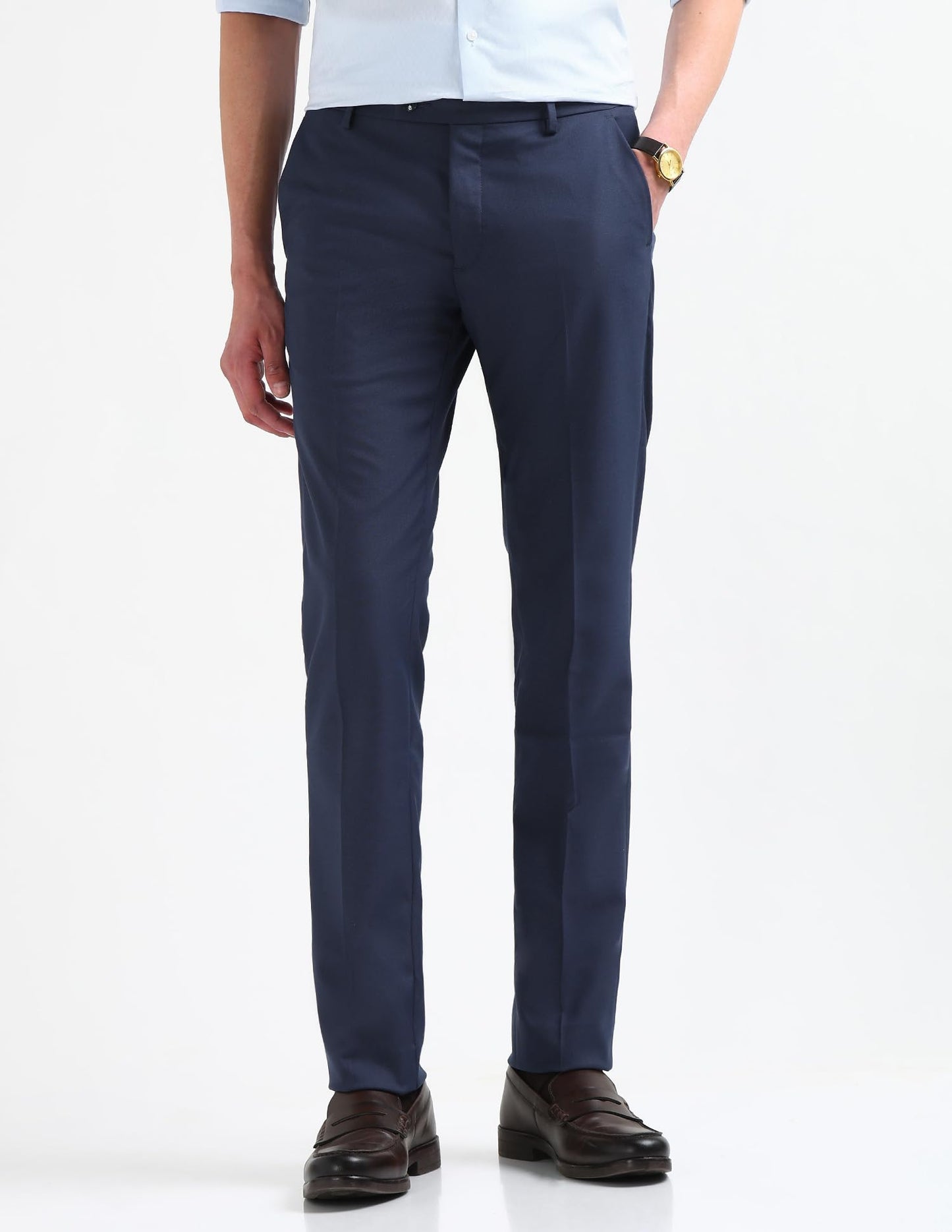 Arrow Men's Textured Dobby Trousers (ARAKTR2005_Blue_34)