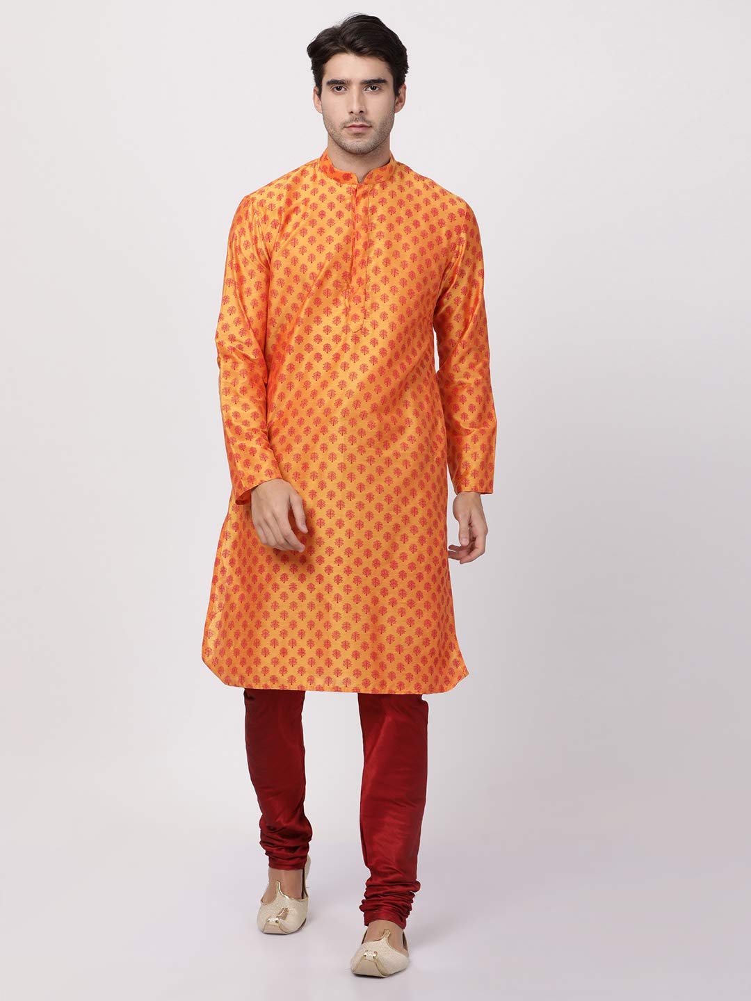 VASTRAMAY Men's Orange Cotton Silk Blend Kurta and Pyjama Set_VASMK071ORnPVMA_44