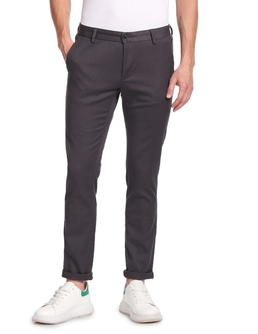 Arrow Sports Men's Solid Mid Rise Slim Fit Acrylic Casual Trouser Medium Grey