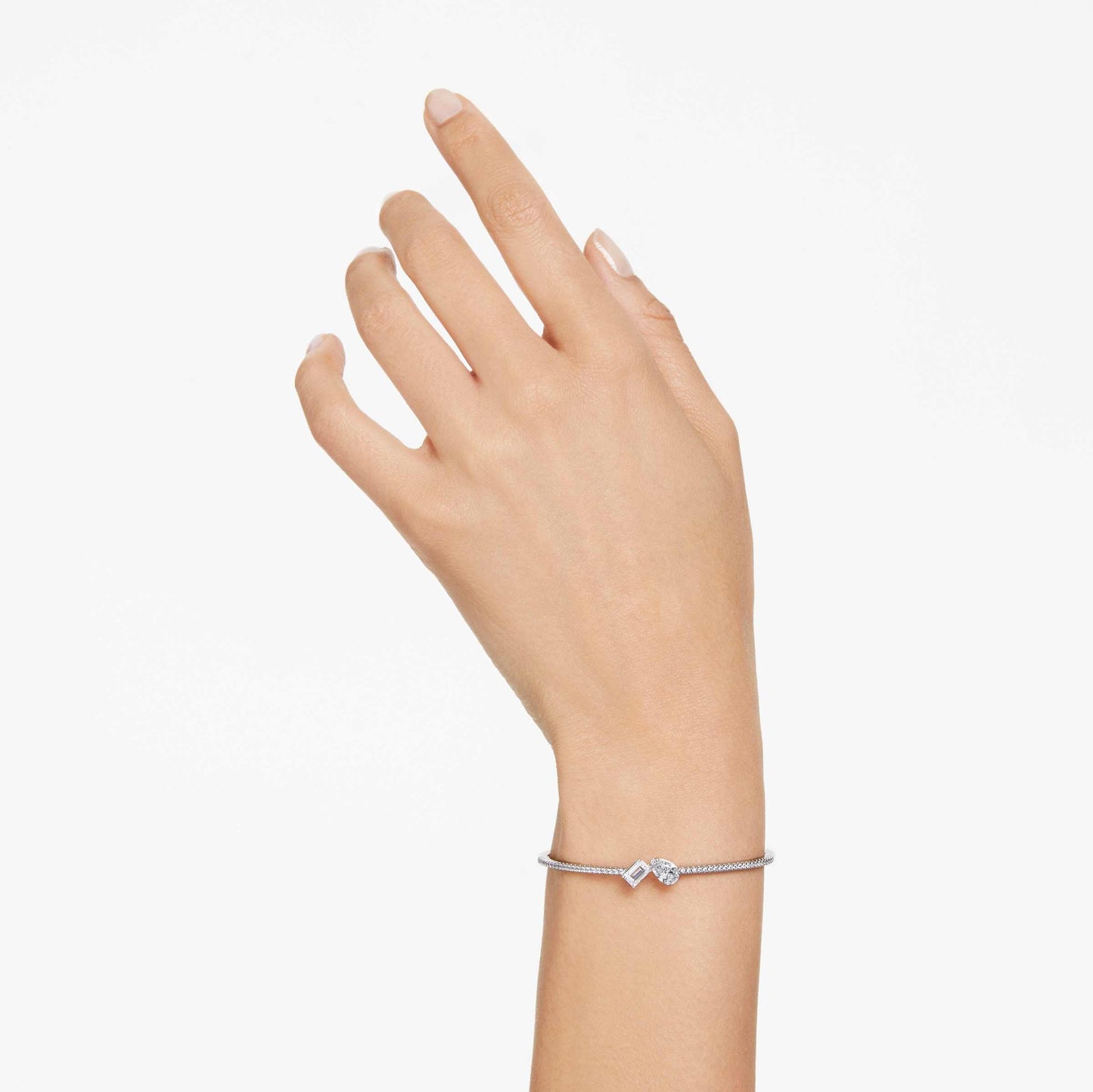 Swarovski Mesmera bangle, Mixed cuts, White, Rhodium plated