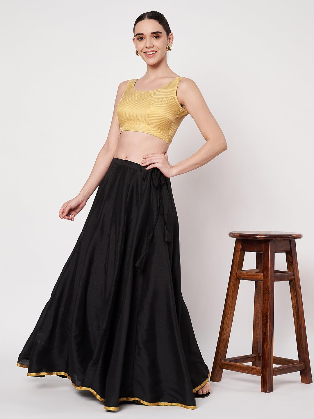 studio rasa Women's Chanderi Zari Stripe Blouse for Festive Wedding Party (TPWC62548XL_Beige_X-Large)