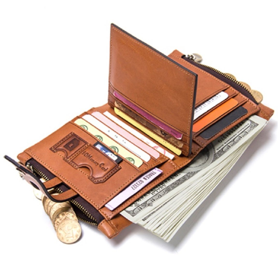 Contacts Genuine Leather Wallet for Men | Men's RFID Blocking Wallet (Beige)…