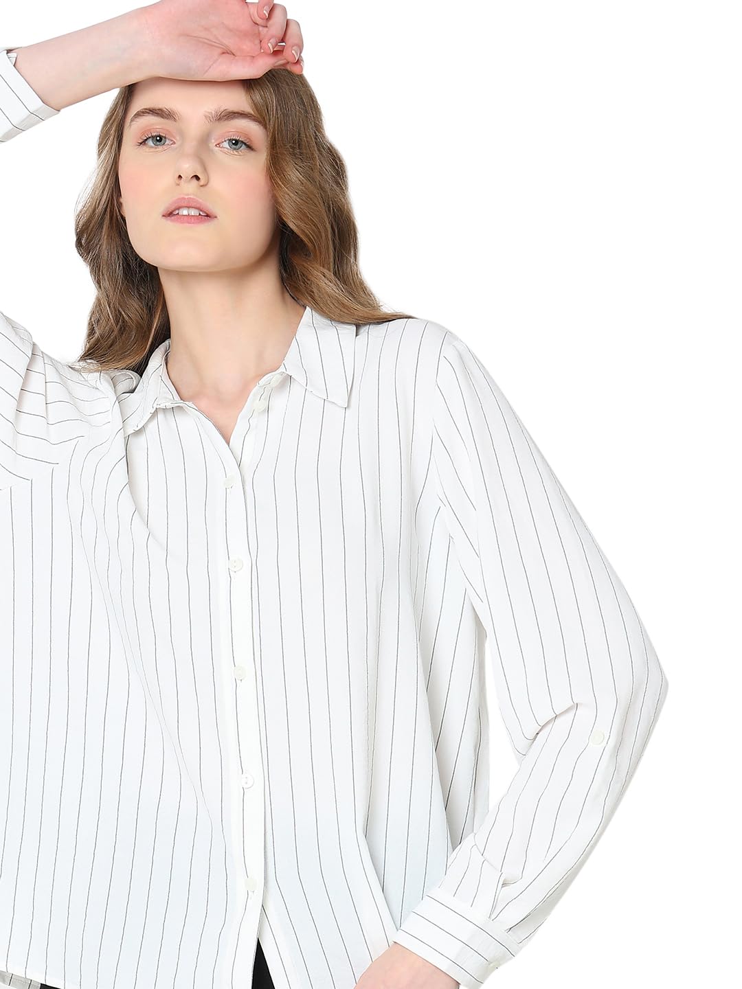 VERO MODA Women Striped White Polyester Regular Fit Shirt