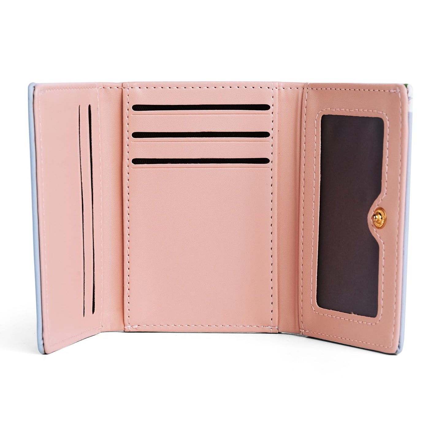 INOVERA (LABEL) Flower Wallets for Women, Girls - Stylish Faux Leather Trifold Cash, Cards Holder Wallet - Small Hand Purse (Light Blue)