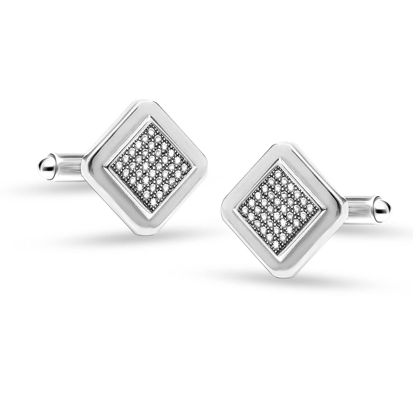 LeCalla 925 Sterling Silver BIS Hallmarked Rhodium-Plated Cubic-Zirconia Square Cufflinks for Wedding Dad Father Grand-Father