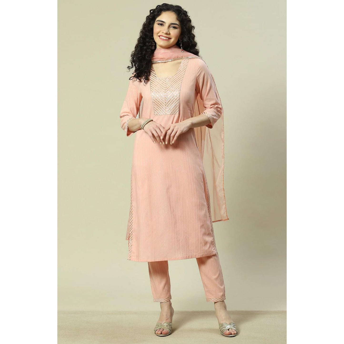 Rangriti Women Viscose Yarndyed Suit Set (RSKASSORTED18299_Pink_XL)
