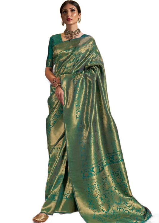 Swornof Women's Chanderi Linen Saree (Cottonlleave-8888_Pista)