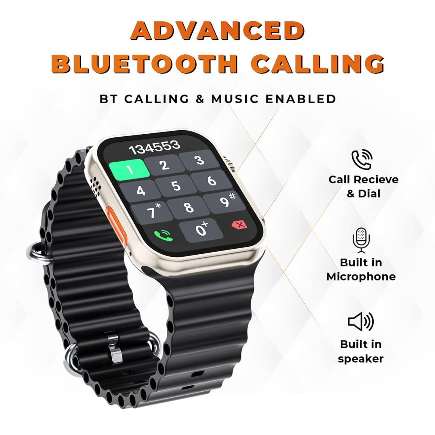 GIZMORE GizFit Vogue Bluetooth Calling Smartwatch | 1.95 Inch HD Display | 600 NITS Smartwatch (Black)