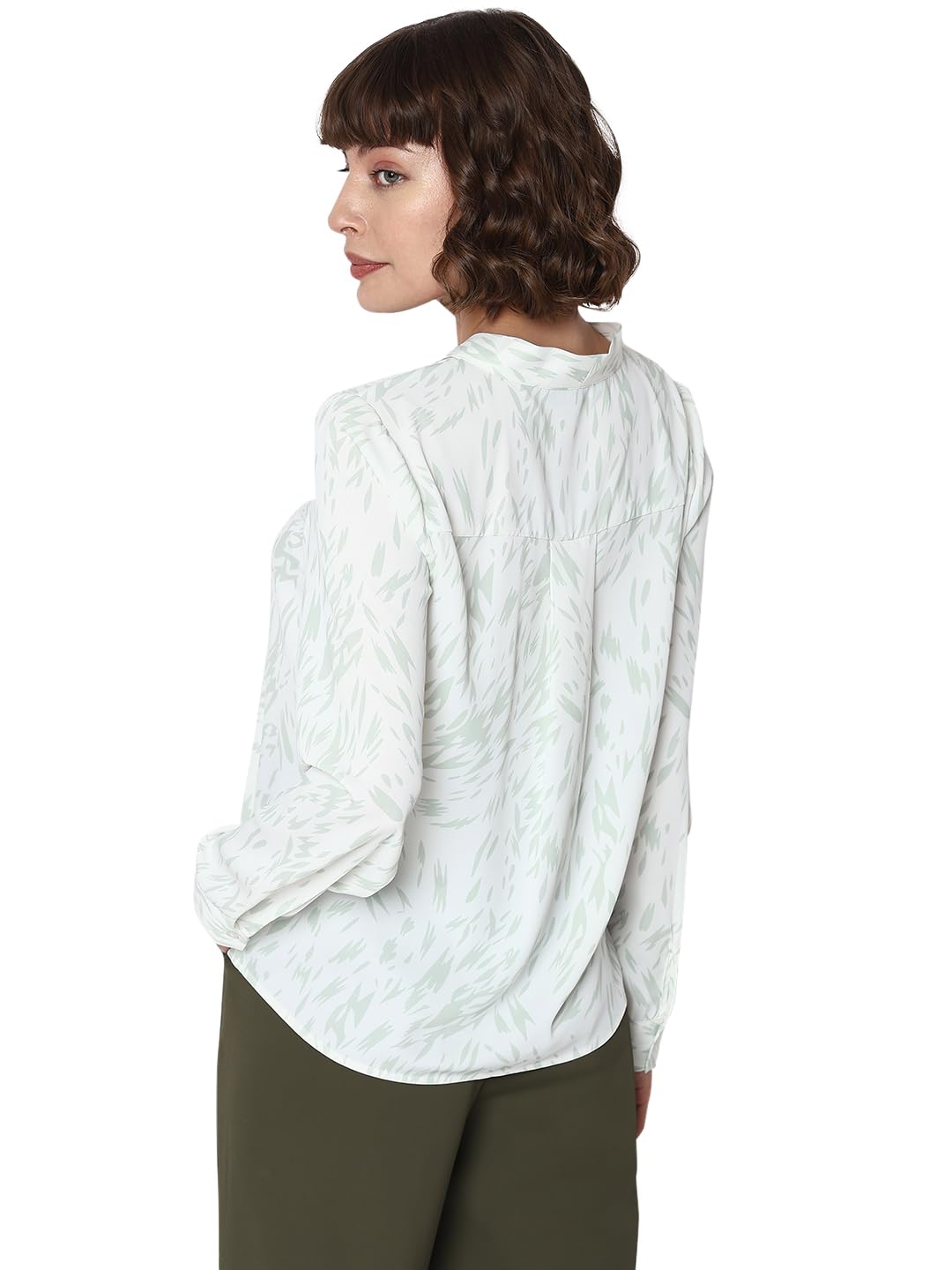 VERO MODA Women Printed Polyester Regular Fit Off White Top