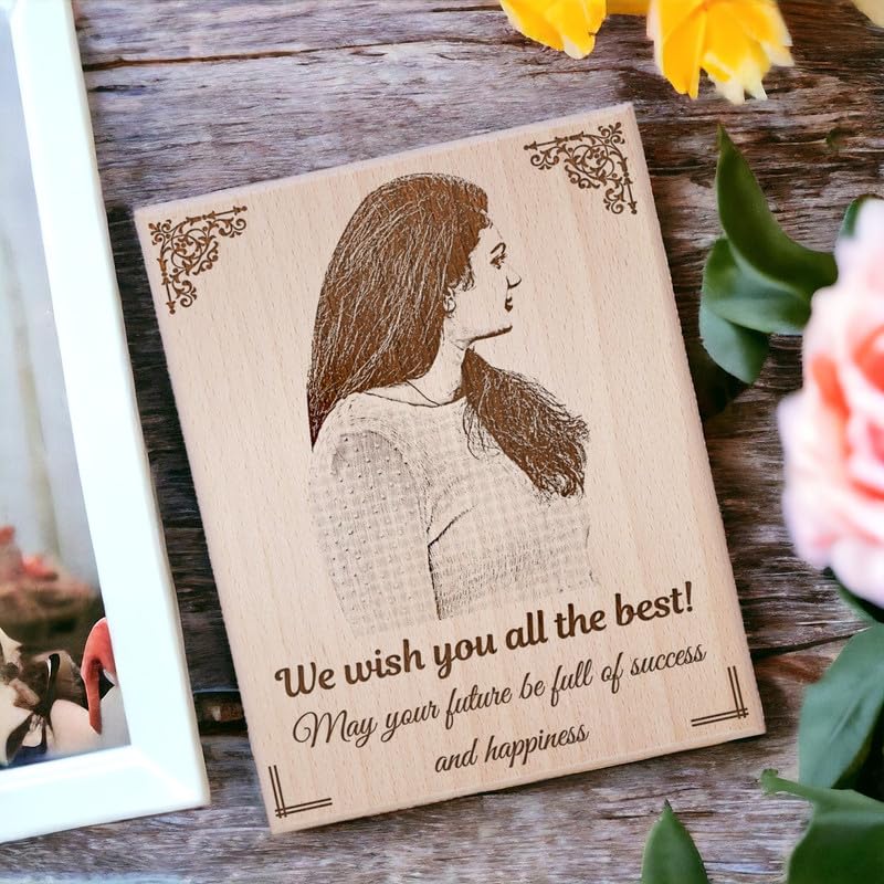 GFTBX Farewell Gift For Colleagues Or Boss - Personalized Engraved Rectangular Wooden Photo Frame With Photo Customized Gifts For Office Colleague (5X4 Inches, Wood), Tabletop