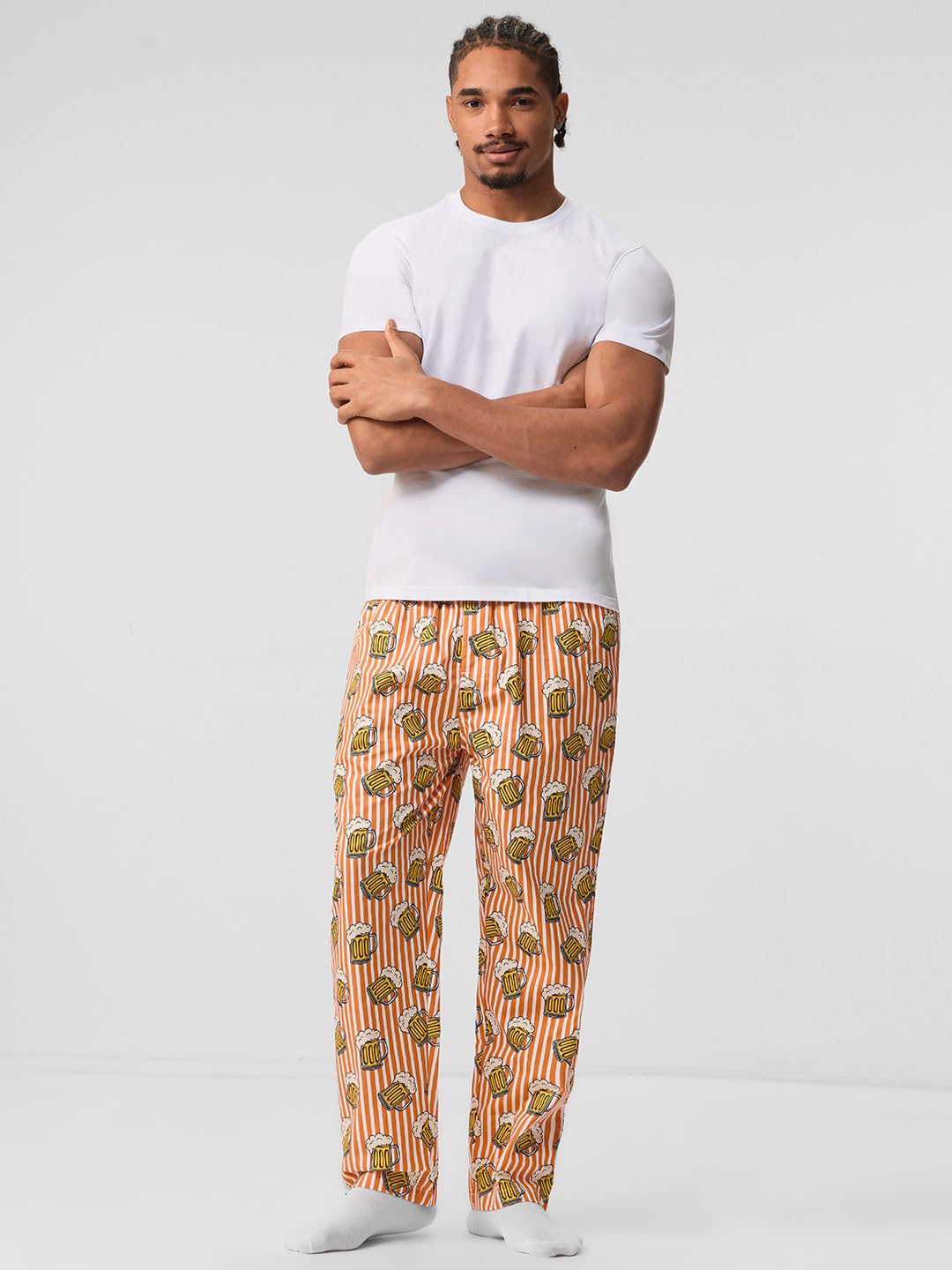 The Souled Store Beer Mug Men and Boys Elastic Waistband Orange and White All-Over Print Cotton Regular Fit Lightweight Sleepwear Pyjamas