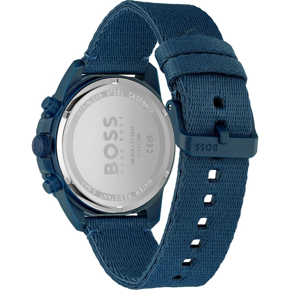 BOSS Admiral Solar Qtz - Chrono Blue Round Dial Men's Watch|Blue Nylon Material|Blue Color Band - 1513919