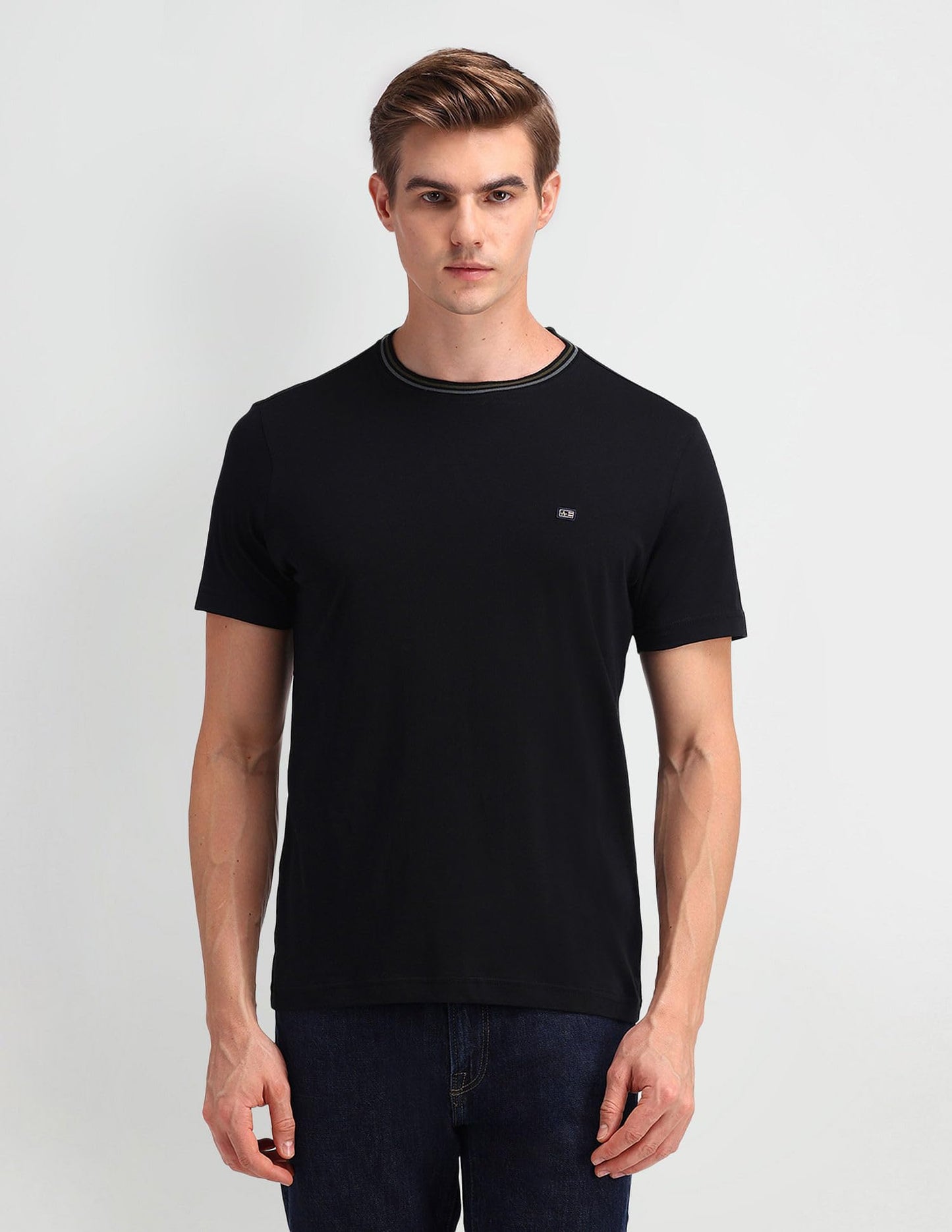 Arrow Sport Men's Solid Regular Fit T-Shirt (ASAEOTS5073A_Black
