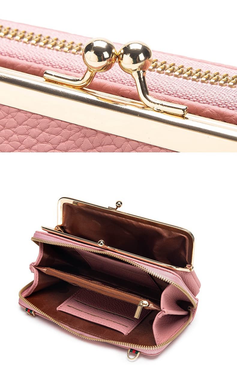 MOCA Women Sling Cross-Body Wallet with Mobile Cell Phone Holder Pouch Pocket Purse Clutch Bag with Card Slots/Shoulder Strap For Womens (Pink)