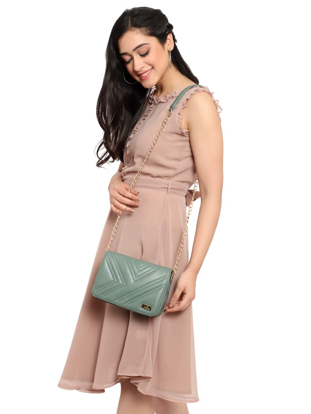 Yelloe womens Sling Bag with quilting effect in Turquiose