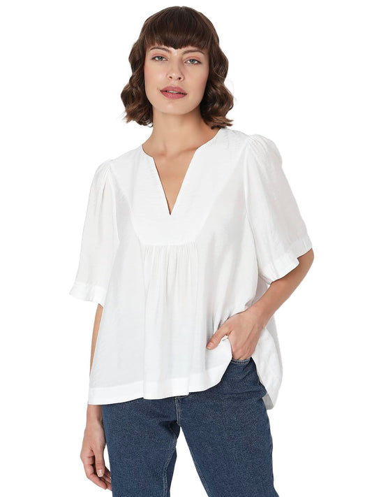 VERO MODA Women Solid White Viscose Relaxed Fit Top
