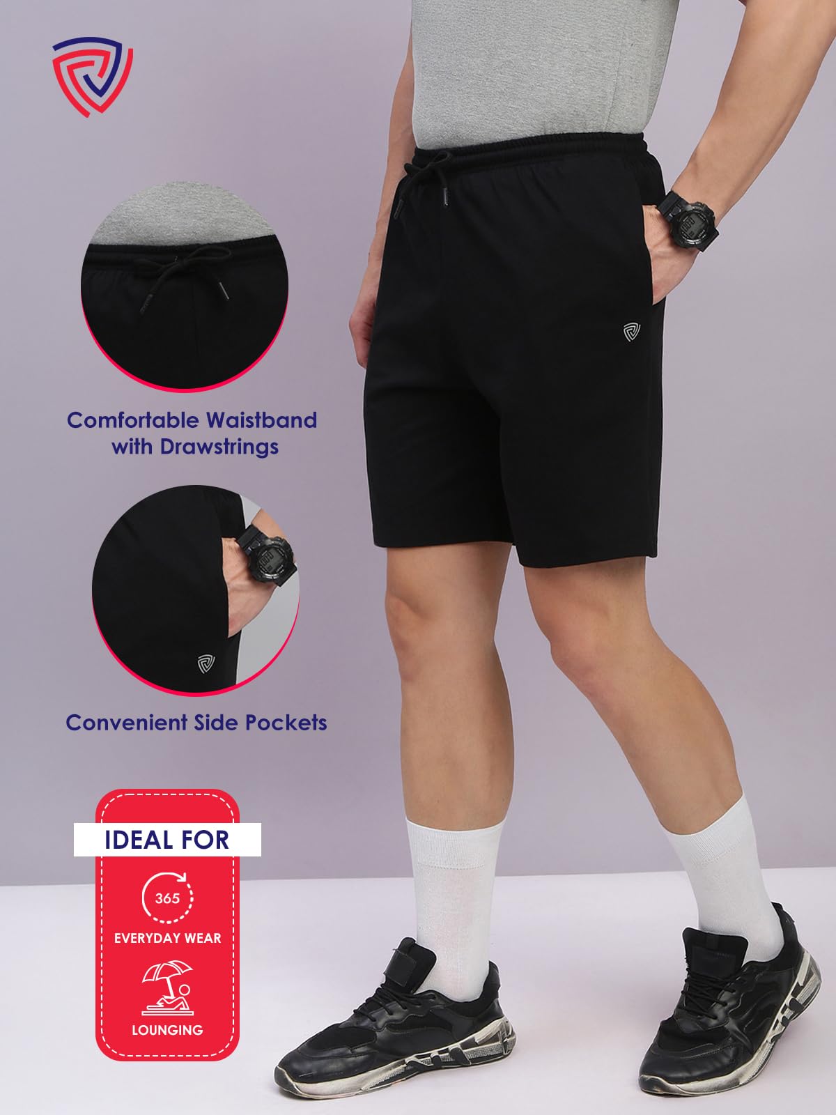 Lux Cozi Men's Cotton Regular Fit Solid Shorts with Side