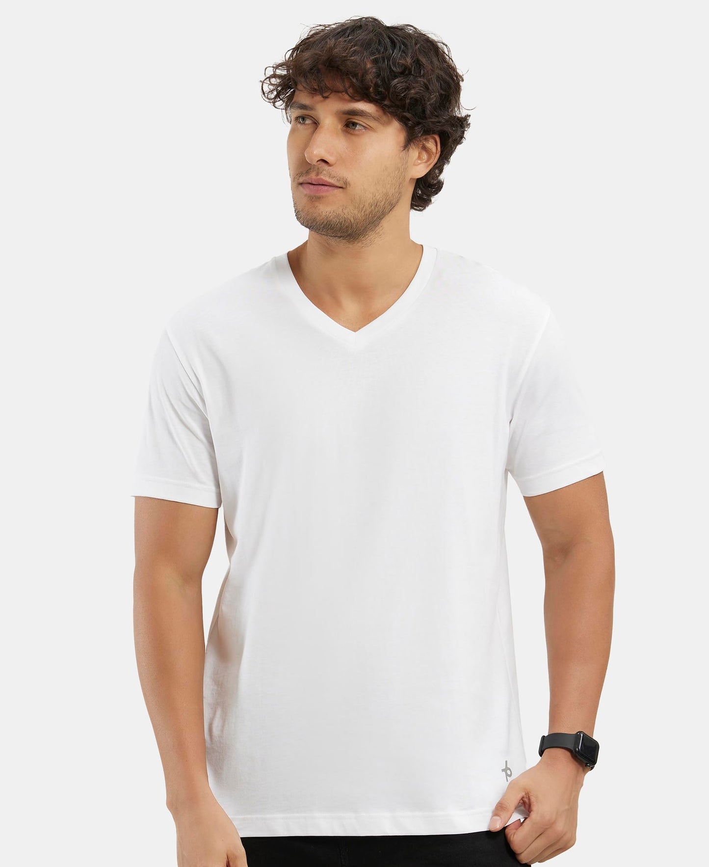 Jockey Men's Regular Fit V Neck Half Sleeved T-Shirt 2726_White_L