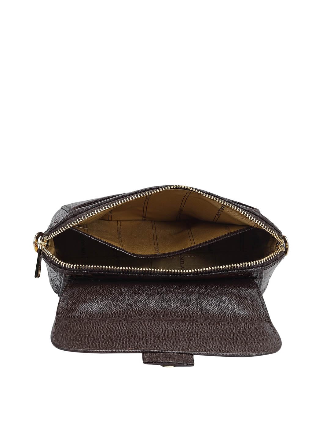 Da Milano Genuine Leather Brown Sling Bag (LSB-01437) (Small)