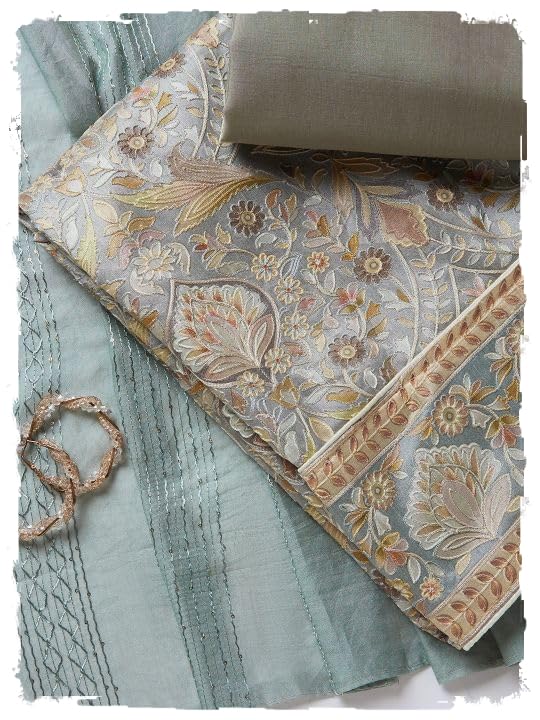 Salwar Studio Printed Grey Silk blend Unstitched Dress Material-Pack of 1.