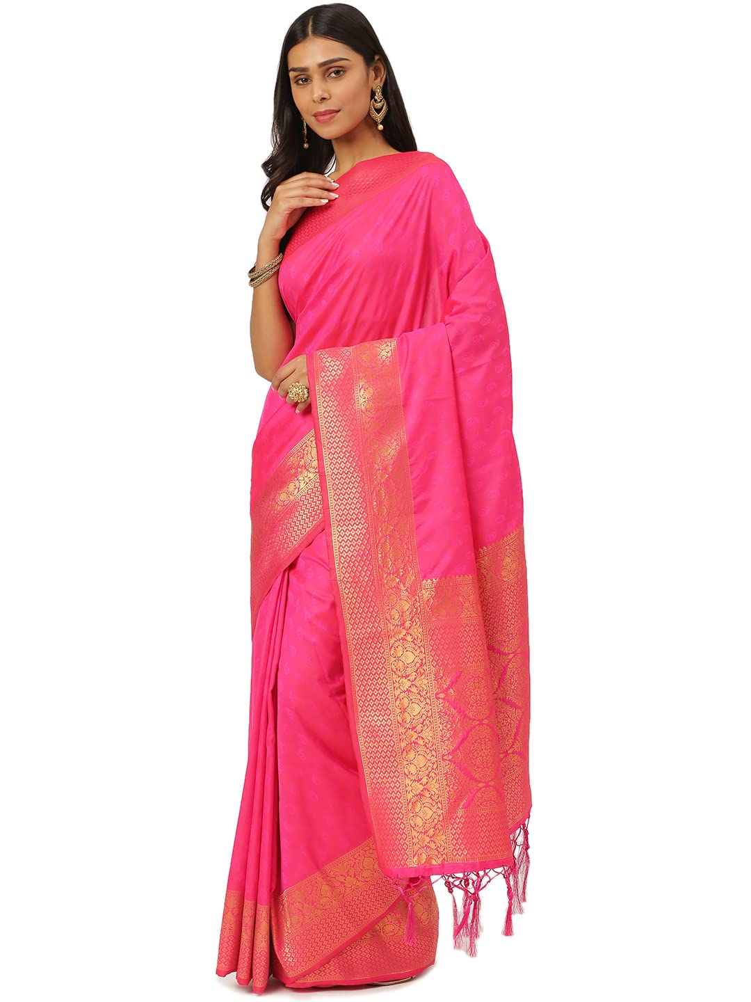 KARAGIRI Womens Banarasi Silk Pink Saree With Blouse Piece