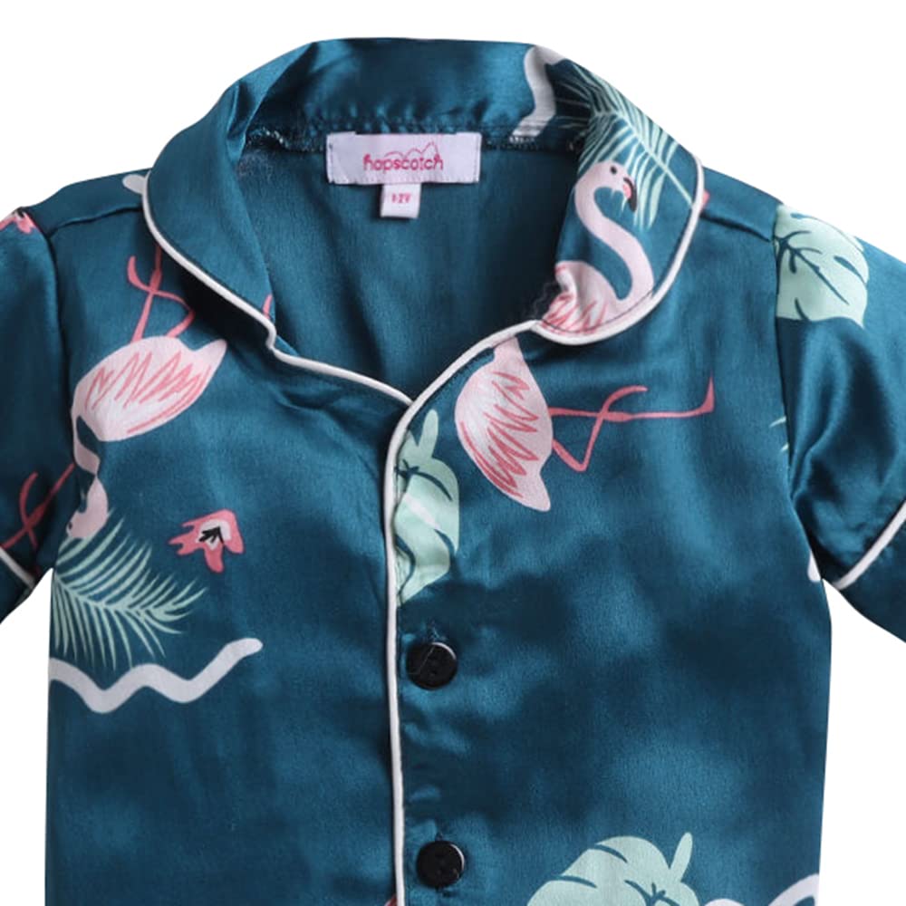 Hopscotch Girls Animal Print Top Shorts Set In Green Color for Ages 3-4 Years