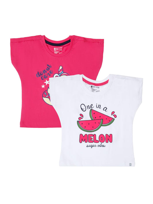 BODYCARE Girls Round Neck Sleeveless Tshirt Pack of 2 - Fuchsia & White