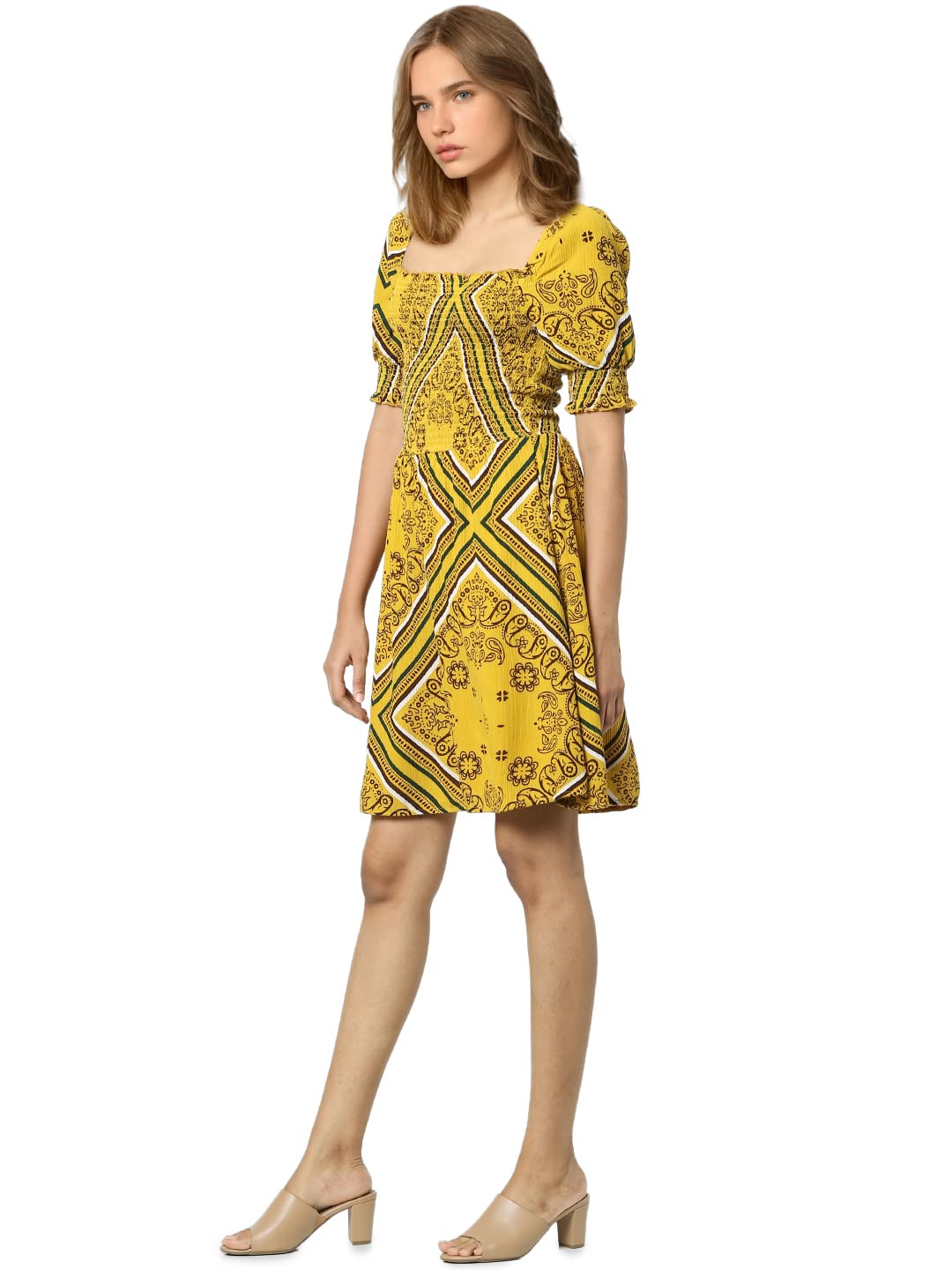 Only Women's Viscose Shift Mini Dress (15280952-Arrowwood_Yellow_40)