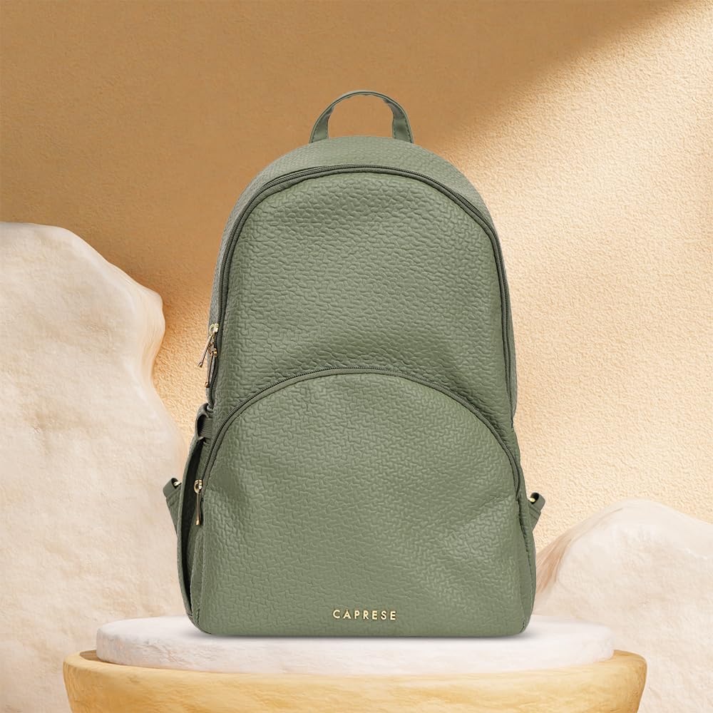 Caprese Comet Casual Backpack, Medium | Fashion Backpack for Women with Adjustable Strap & Secure Zip Closure | Spacious,Versatile for Daily Use, Ideal for Students, Professionals & Travelers (Olive)
