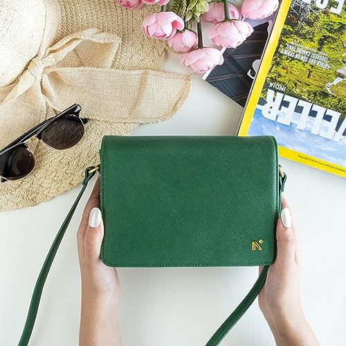 NEORAH - Ladies Box Sling Bag ELEANOR+Magnetic Closure+Spacious Main Compartment+Adjustable Strap|Hand Crafted Vegan Leather|Crossbody For Women|Multipurpose Everyday Shoulder Bag Purse – DARK GREEN