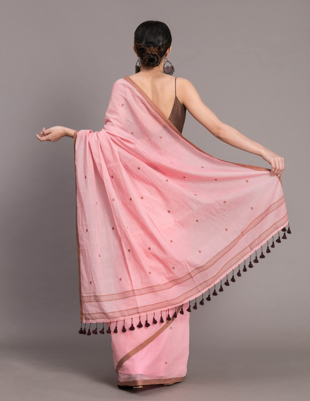 Suta Women's Woven Pure Cotton Saree Without Blouse | Pink Saree | Cotton Saree | Mul Cotton Saree