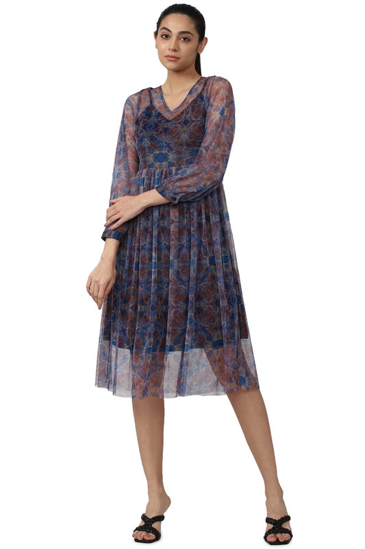 Van Heusen Women Knee Length Dress (VWDRERGFE63182_XL_Blue_XL)
