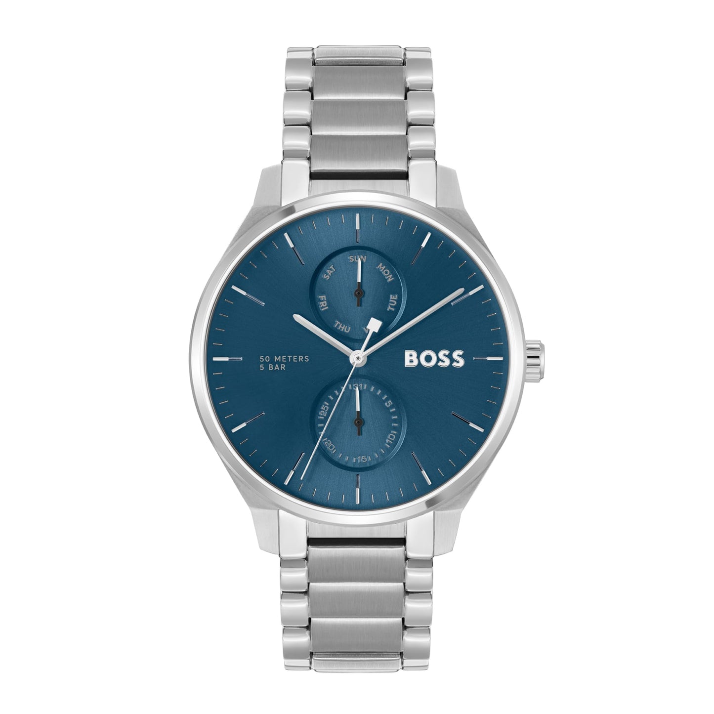 BOSS Tyler Qtz Multifunction Blue Sunray Round Dial Men's Watch|Stainless Steel Material|Silver Color Band - 1514106