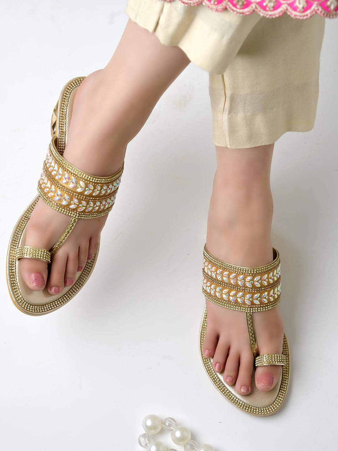 Shoetopia Women’s Golden Heel Sandals Block Heel Party Footwear Slip-On Footwear Elegant Shimmery Sandals for Wedding, Festive & Casual Outfits EU41