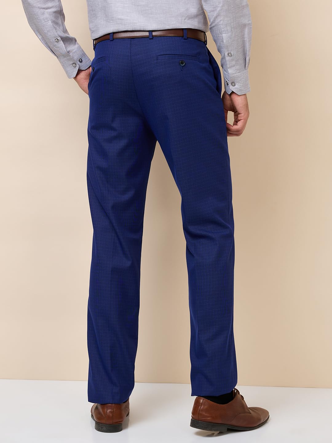 Park Avenue Men Regular Fit Checks Pattern Polyester Blend Flat Front Formal Trouser Blue