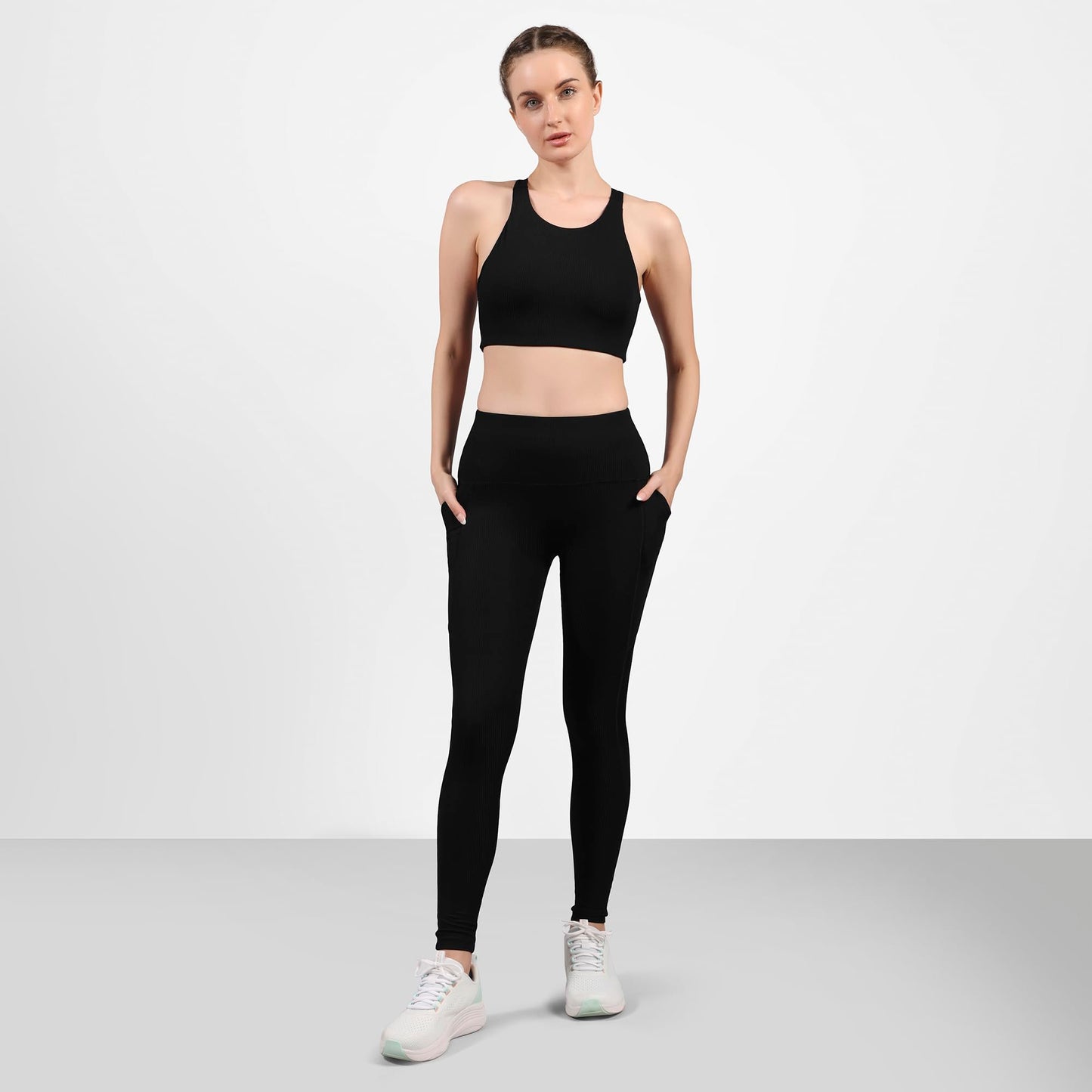 Skechers Women Vertical Pattern Black Leggings