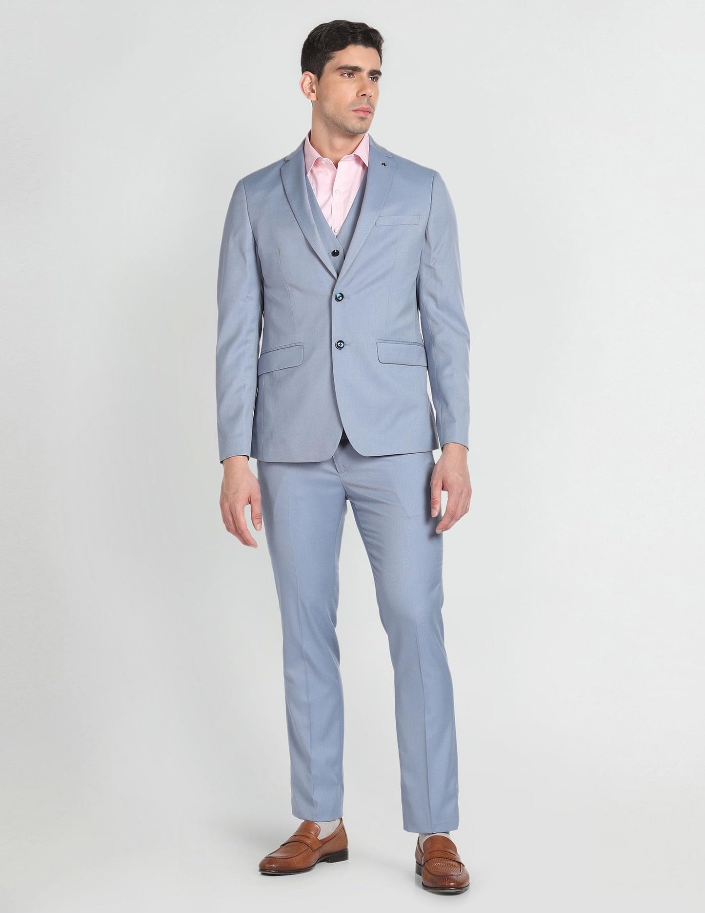 Arrow Men's Polyester Double Breasted Business Suit Pants Set (ARAGSU5527_Grey Blue_40)