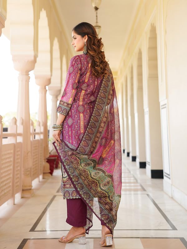 Vaamsi Women's Purple Rayon Printed Straight Kurta Pants With Dupatta Set | Festive Straight Kurta Set For Women | Printed Salwar Suit For Women (SKSKD3057, 4XL)