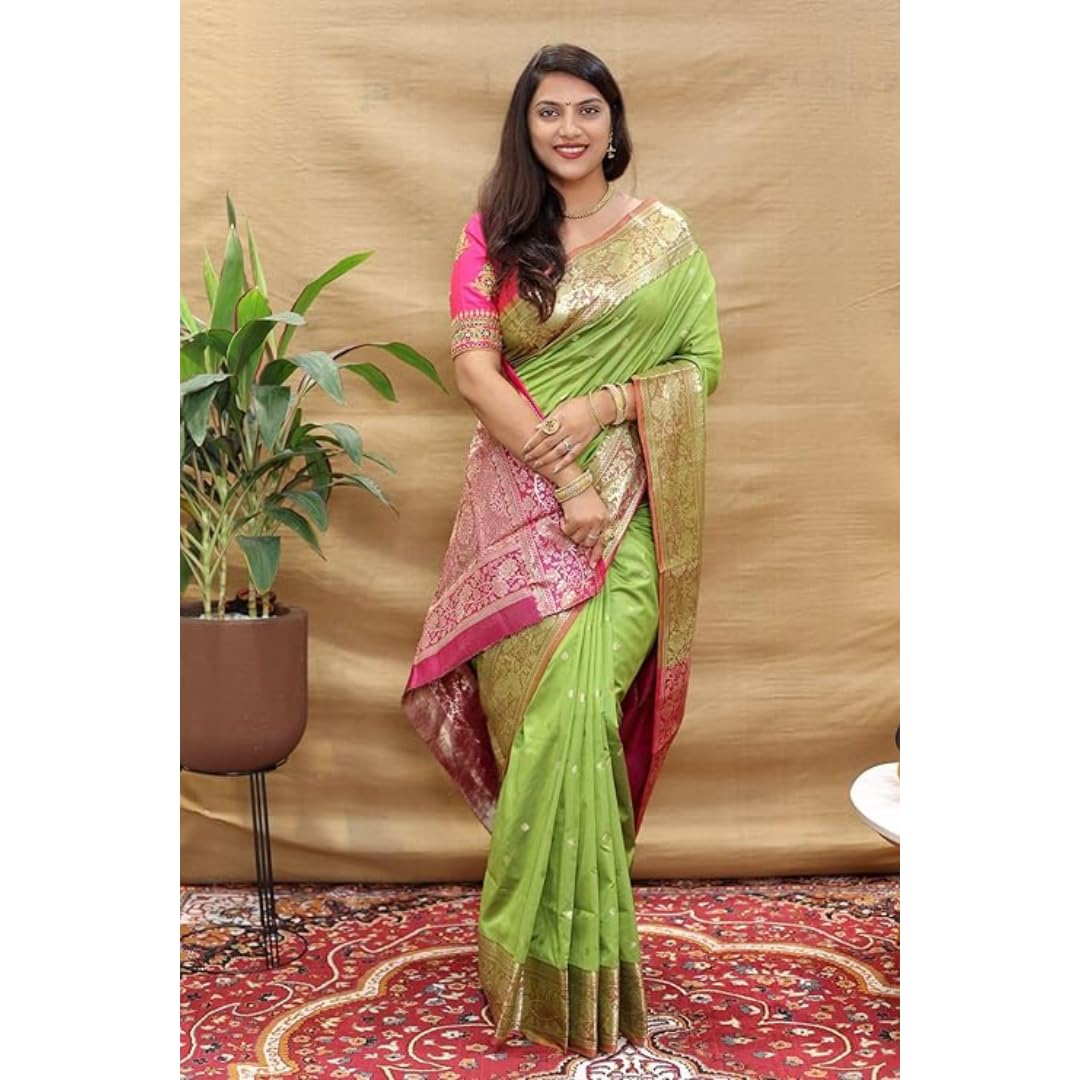 AMIRAT Women's Jacquard Silk Saree (Mahi Vol-1_Perrot Green)