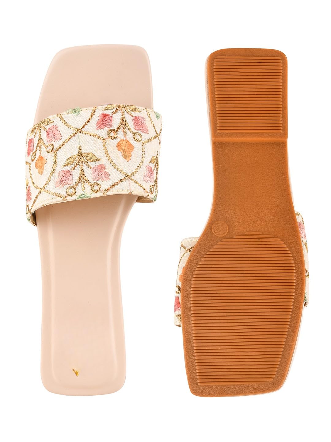 GLEMATOZ Embroidered Ethnic Cream Flats for Women & Girls Casual & Festive Comfortable Casual Stylish Summer & Party Footwear EU36