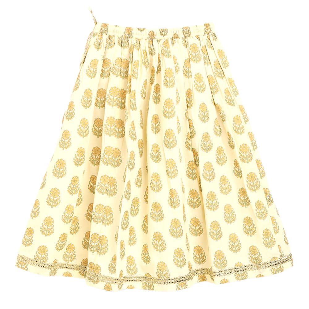 Hopscotch Girls Cotton Blend Lehenga Choli Set Readymade In Yellow Color For Ages (12-24 Months)