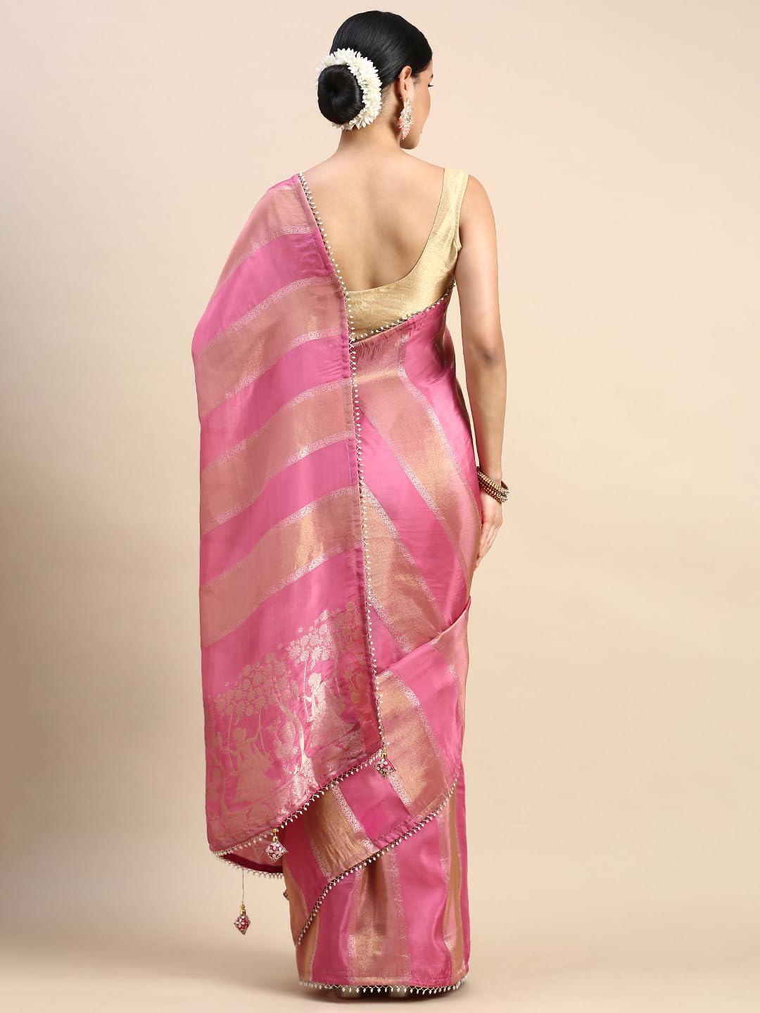 MOHEY Pink Art Silk HAND EMBROIDERY|ZARI WEAVE Saree for Women