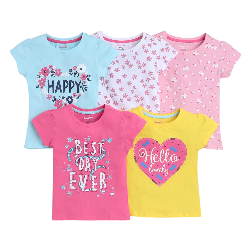 Hopscotch Girls All-Over Print T-Shirts - Pack of 5 In Multi Color for Ages 6-7 Years